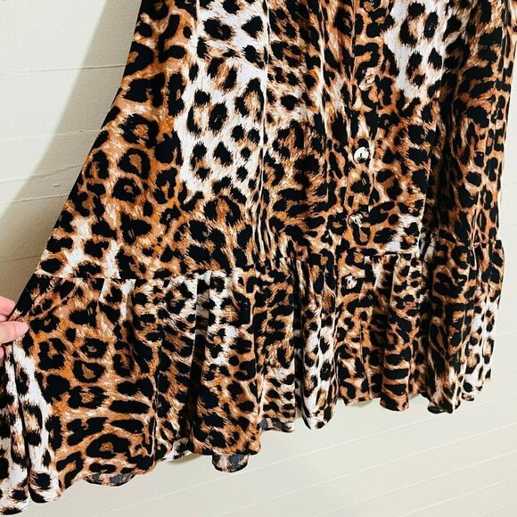 Talbots Button Front Midi Skirt Animal Print Leopard Print SZ L - Picture 4 of 8